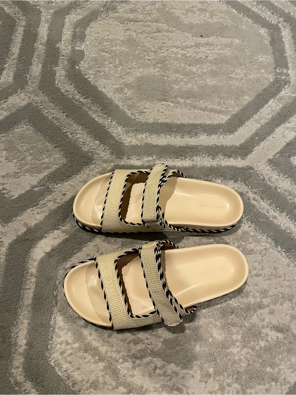 Beige Slide Sandals with Black Trim
